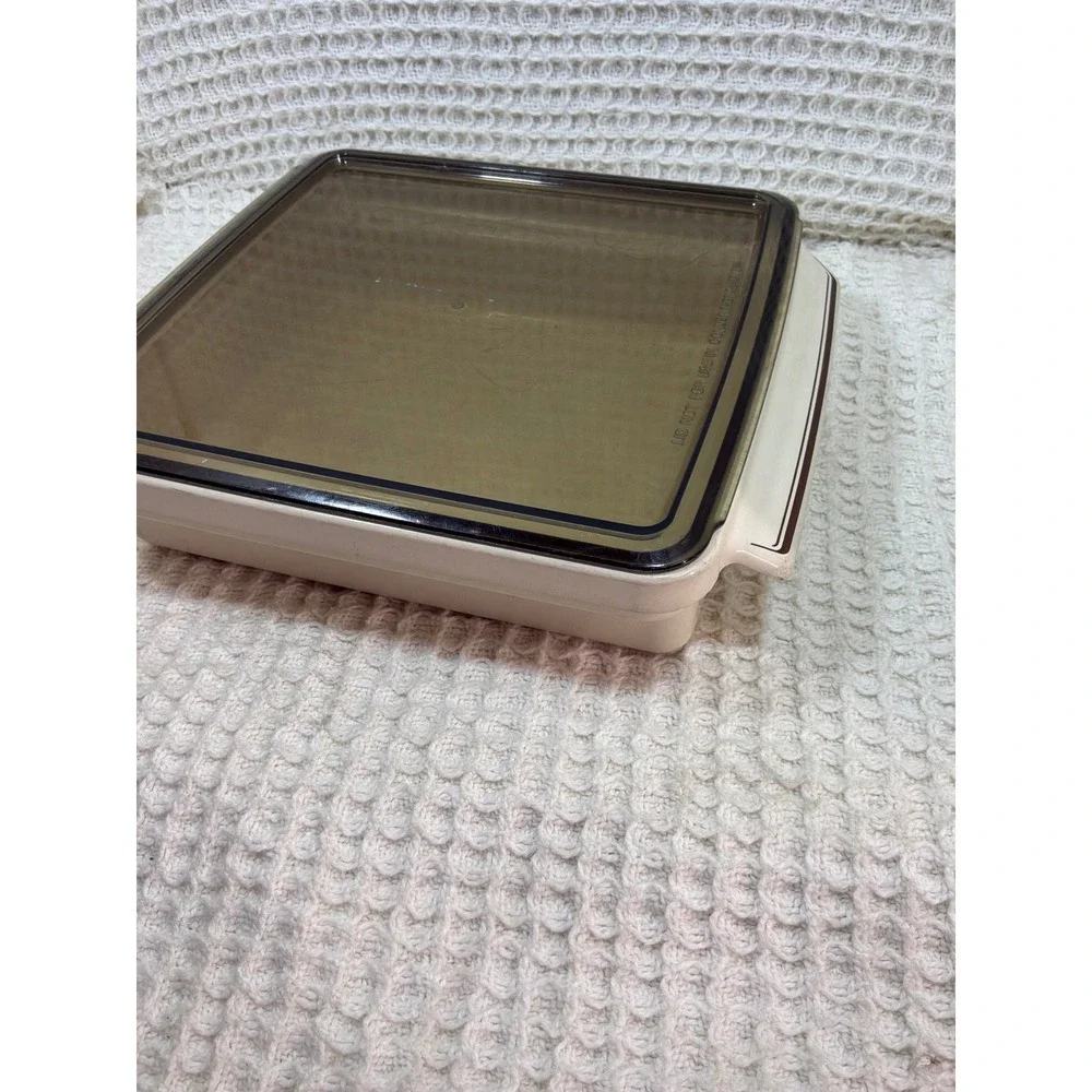 Vintage Unisex Microwave Cooking Etc. Square Casserole Dish Cream Brown